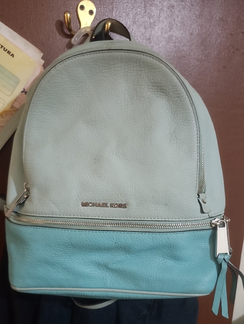 Michael Kors Two-Tone Mint and Aqua Pebbled Leather Backpack